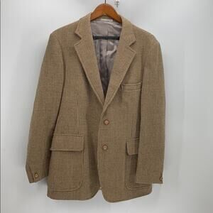 Vintage made in Poland herringbone wool blazer grandpacore academia 44R